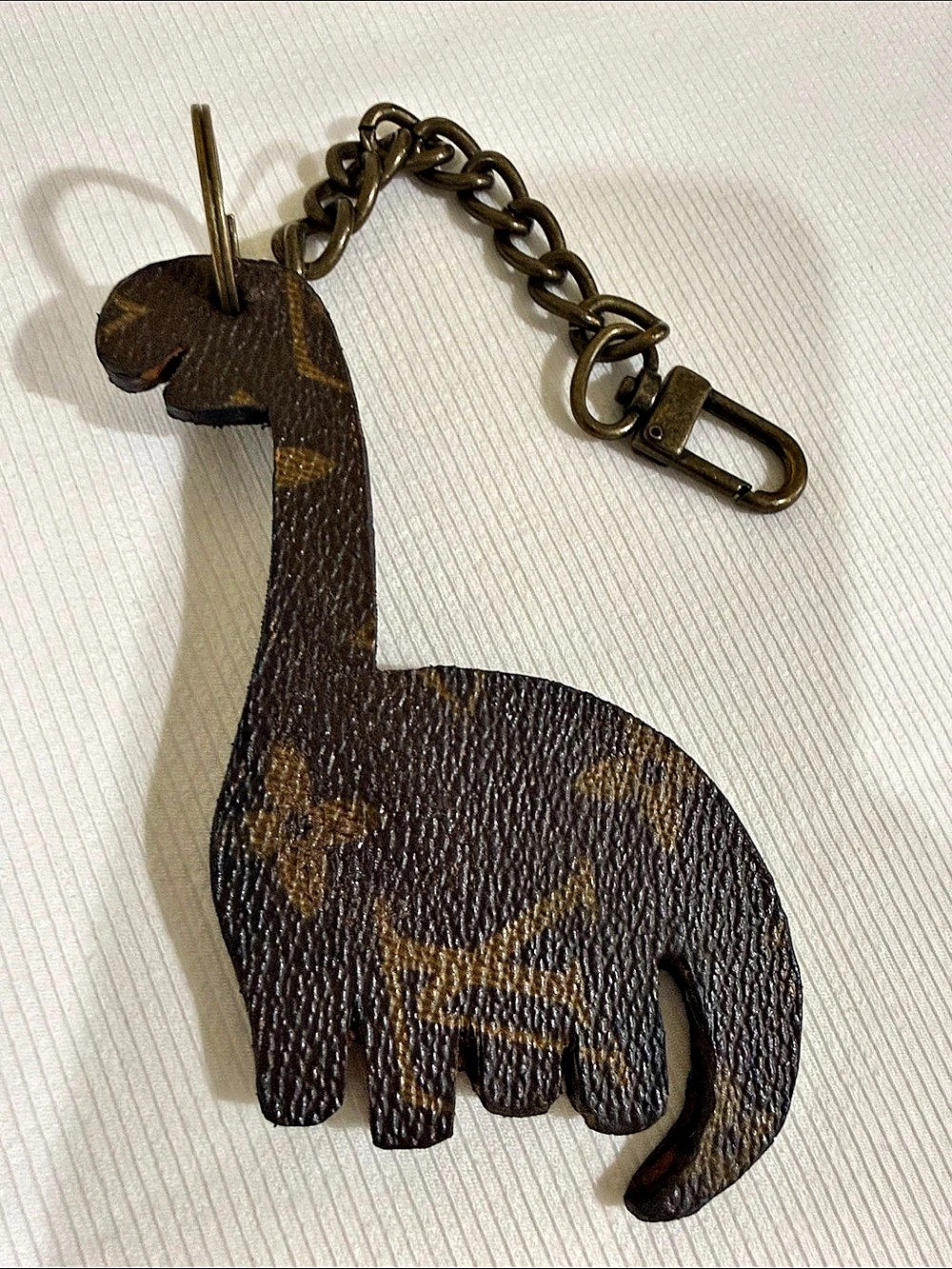 Up cycled Monogram Giraffe Keychain in Brown